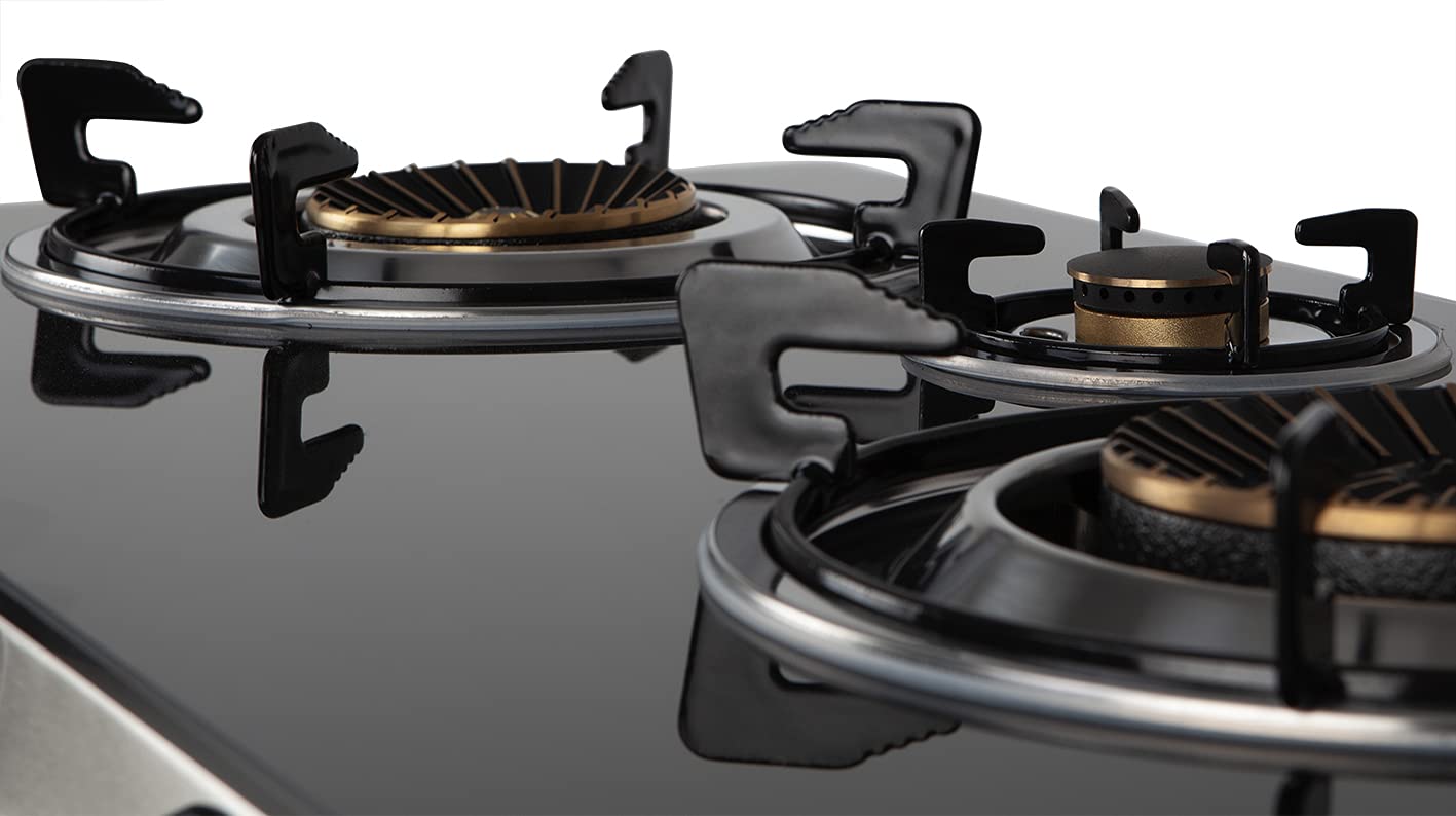 Orbegozo Fo 3520 Cuisinière à gaz, 2 brûleurs triple couronne, butane ou propane, allumage piézoélectrique, surface en verre trempé, corps en acier inoxydable