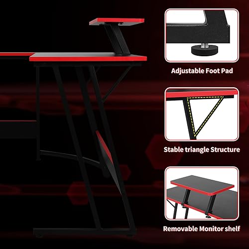 Miniatura 5 de Escritorio esquinero para juegos en forma de L con escritorio grande para estudiar, trabajar y jugar para el hogar y el lugar de trabajo, color negro