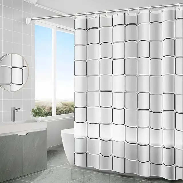 Cortina de Baño PEVA 200x200 cm Antimoho con Ganchos - Blanca