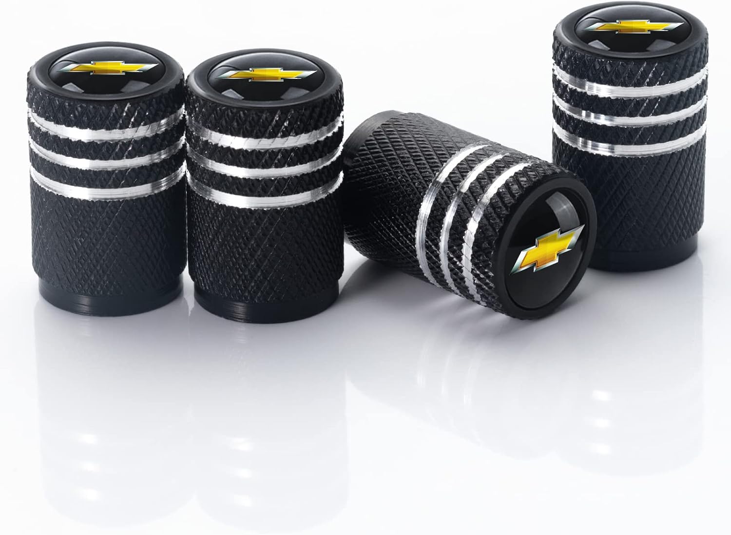 VENJSEN Valve Stem Caps Tire Decorative Accessories Black 4 Pack Fit for Chevy