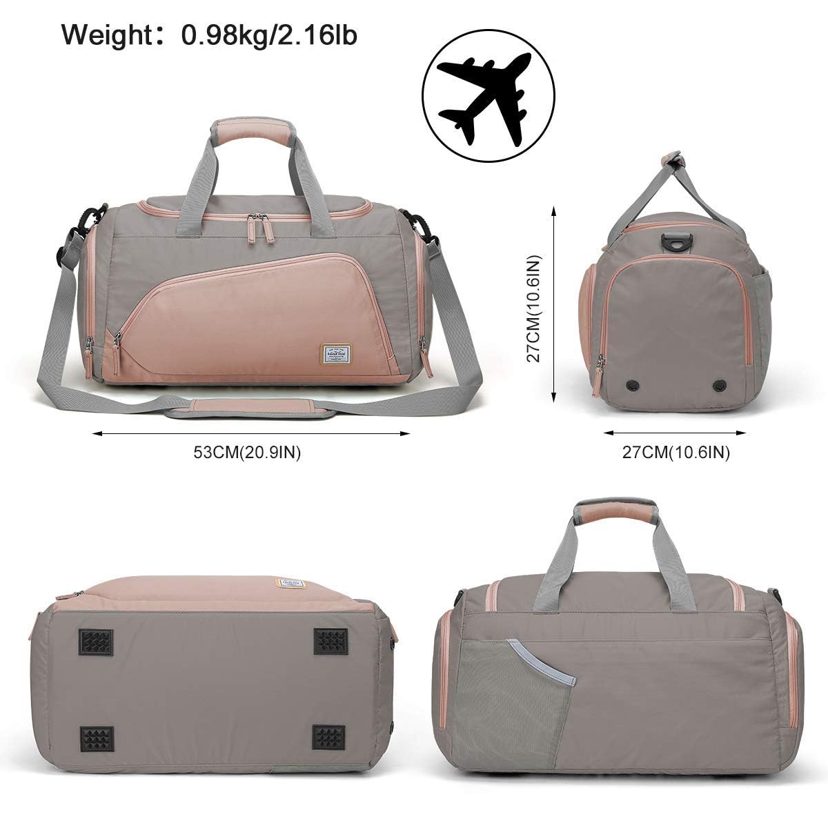 WindTook 40L Borsa Sportiva da donna Borsone Palestra Borsoni da Palestra con Scomparto Scarpe Borsone da Viaggio per Campeggio Nuoto Viaggio Palestra Sport Vacanza 53x27x27CM Rosa