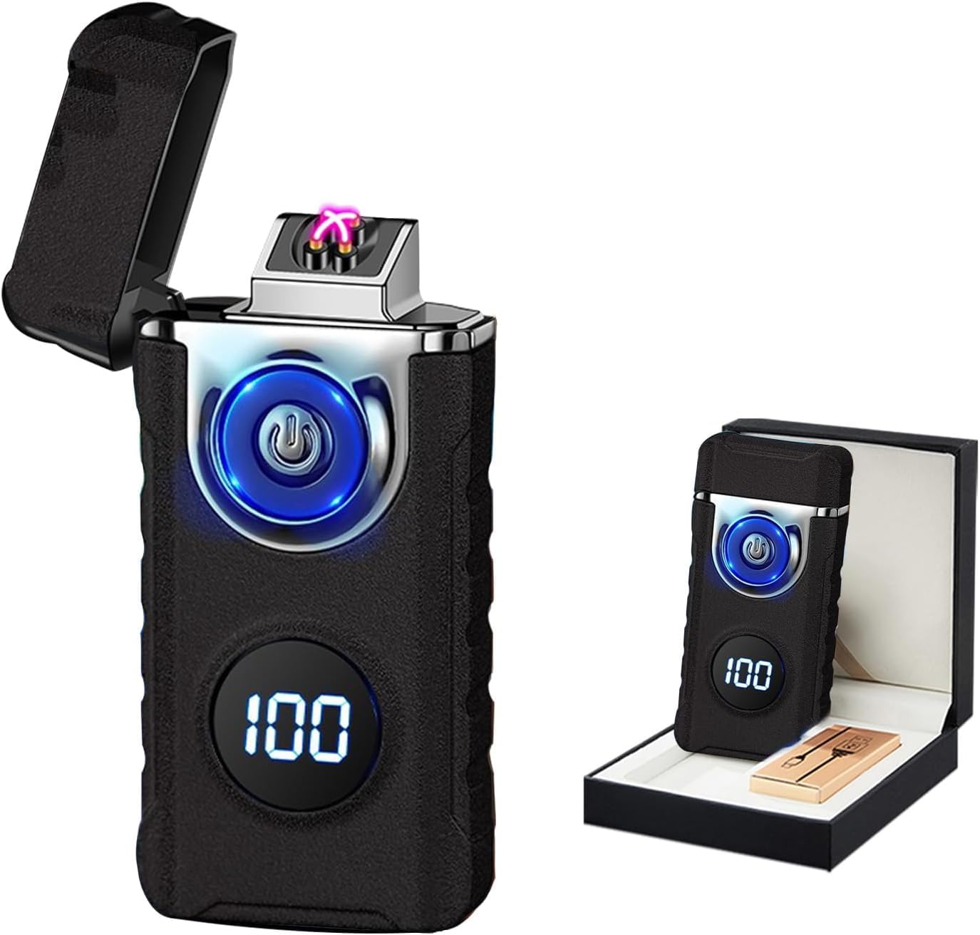 Electric Lighters Plasma Lighters Rechargeable with with LED LED Display and LED Emergency Lights Windproof USB Rechargeable Lighter Cool Lighte for Candle,Camping,Gift(Matte Black)-image-35