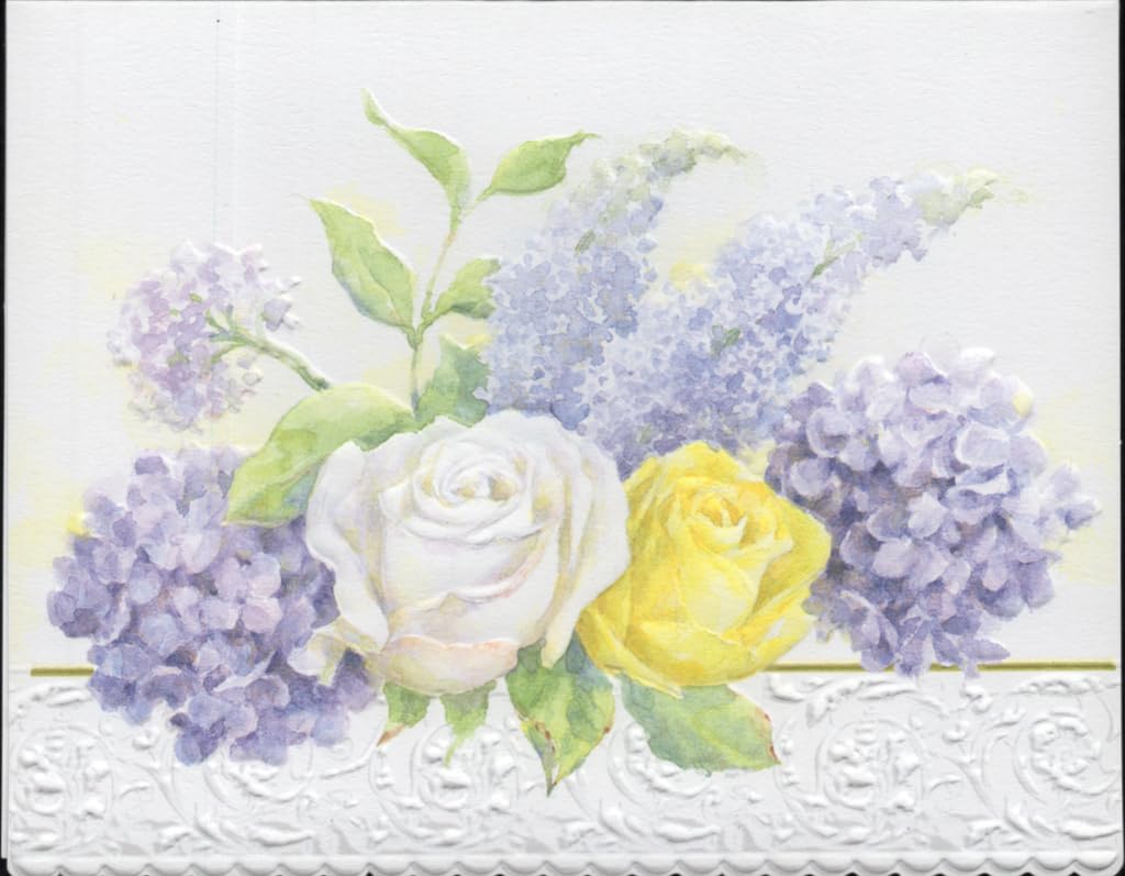 Poster Foundry Roses and Hydrangeas Boxed Note Cards by Carol Wilson. 10 embossed 4x5 Die-Cut Notecards and Matching Envelopes in Decorative Gift Box with Magnetic Flap. NCP2417