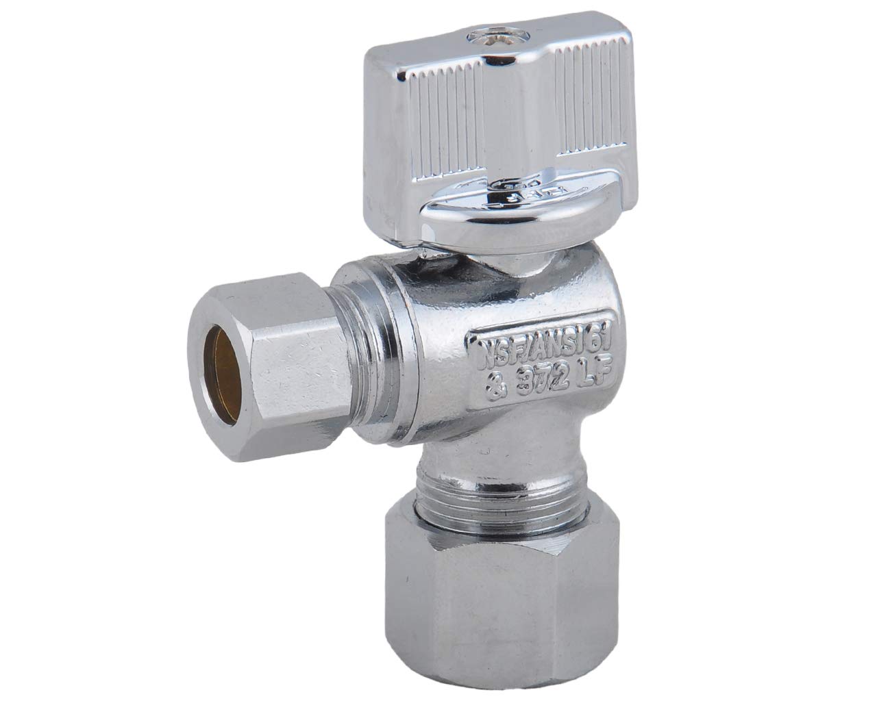 Válvula de parada de ángulo de 1/2 "OD x 3/8" OD, latón sin plomo chapado en cromo apagado suministro de agua para instalación de grifo o inodoro, marca LD (paquete de 4)