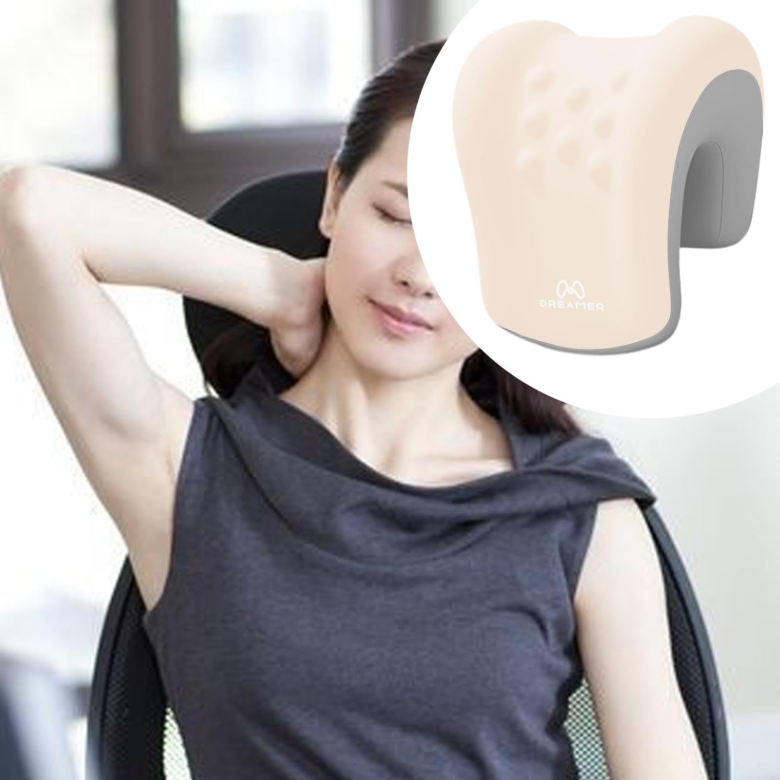 Poggiatesta per Sedia Da Ufficio, Cuscino Poggiatesta in Memory Foam, Fodera Rimovibile, Comodo Cuscino per Sonnellini Durante Aereo, Grigio Beige
