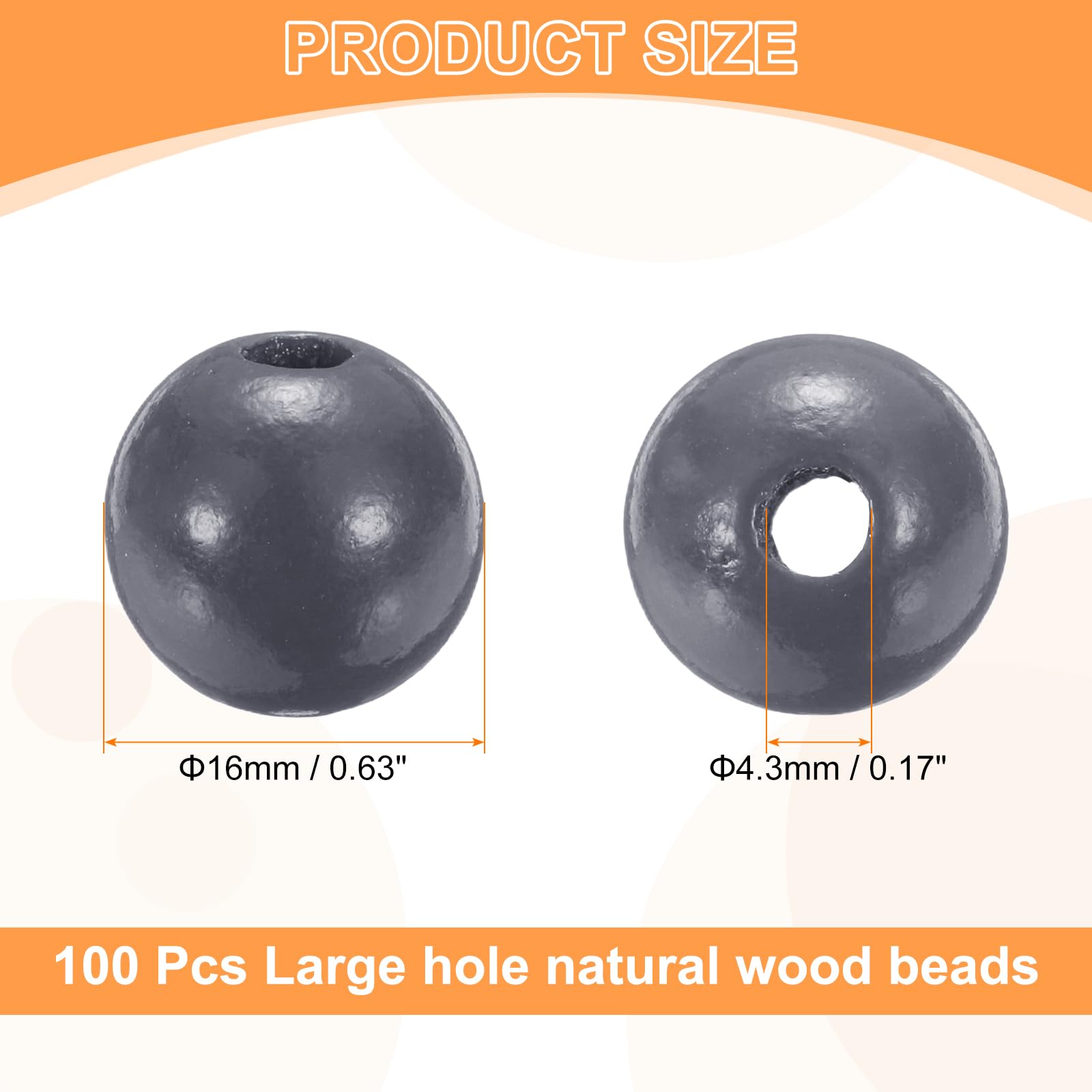 HARFINGTON 100 cuentas de madera gris profundo de 16 mm de profundidad de 3,3 mm, cuentas espaciadoras sueltas de madera redondas para hacer joyas, collares, pulseras, manualidades, macramé