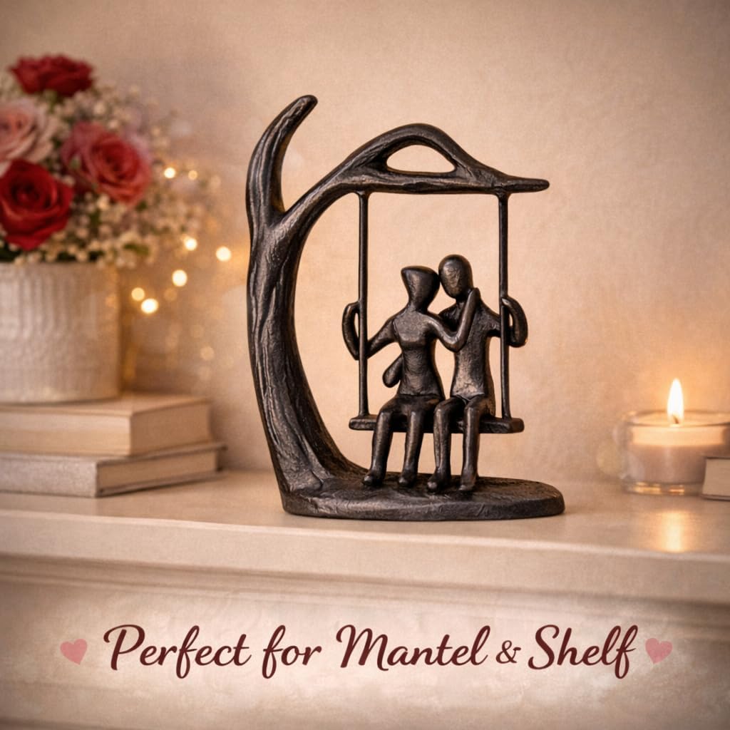Couple Swing Statue, Solid Cast Iron Romantic Couple Figurine, for Wife Husband, Valentine’s Day Gift for Him Her, Modern Home Decor for Shelf Mantel, 6.46" Tall - Image 6