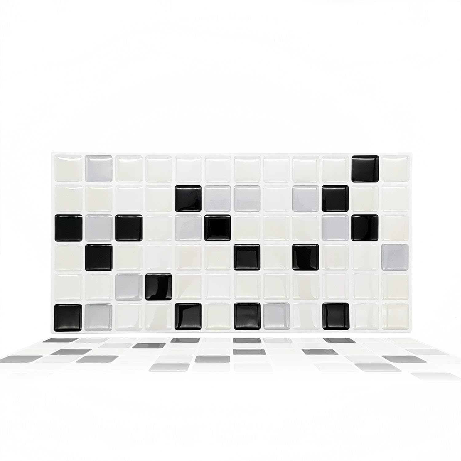 WALPLUS 48 Sheets 30x15cm Classic Black and White Mosaic Glossy 3D Tile Stickers 30x15cm Wall Splashbacks Vinyl Stick on Tiles Backsplash Peel and Stick Bathroom Kitchen Decor Tile Paint