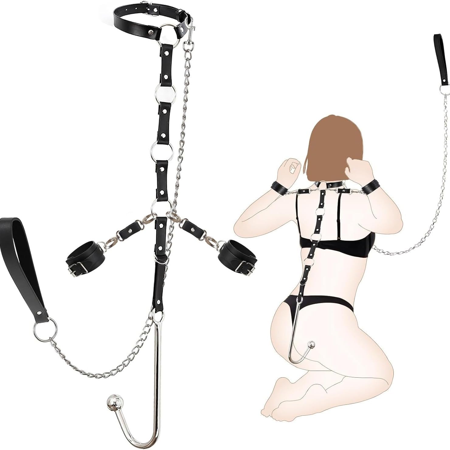 HUNTVE Ensemble d'accessoires de Yoga en Cuir pour la Maison avec Poignets Confortables et Crochets en métal pour Les Outils