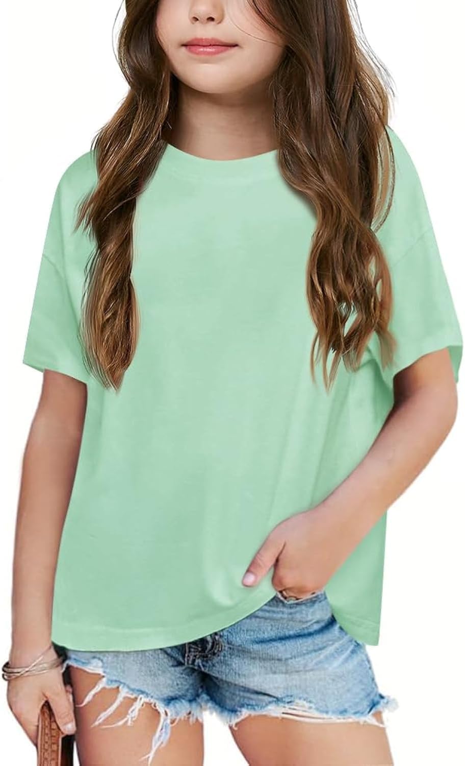 Girls Fashion Raw Hem Oversized T Shirts Summer Short Sleeve Tops Tees Shirt 5-14 Years