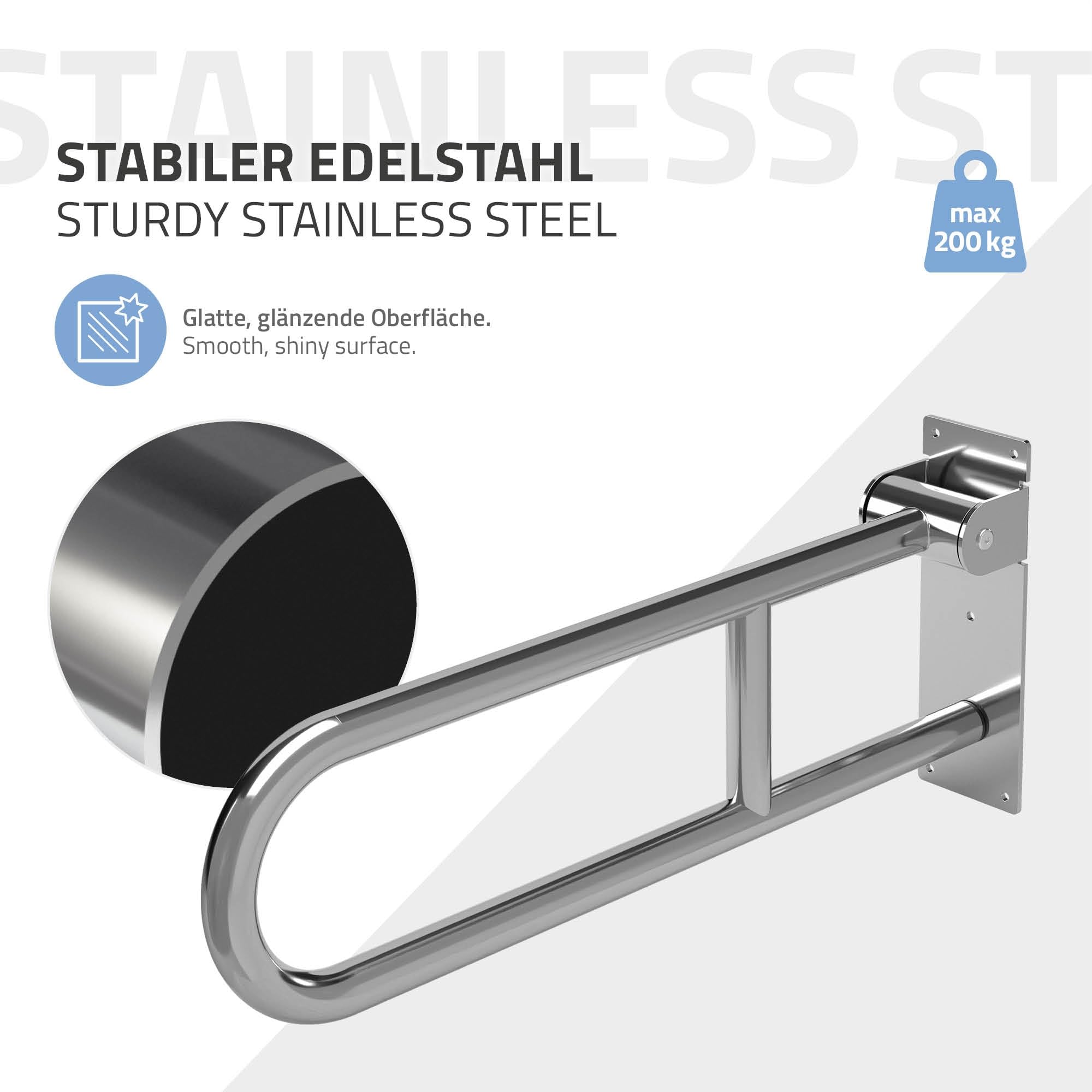 ML-Design Barra para WC, Apoyo para Inodoro Abatible para Personas Mayores y Movilidad Reducida, 60cm, Acero Inoxidable, Soporte Plegable de Levantamiento, Asidero de Seguridad para Baño, Carga 200kg