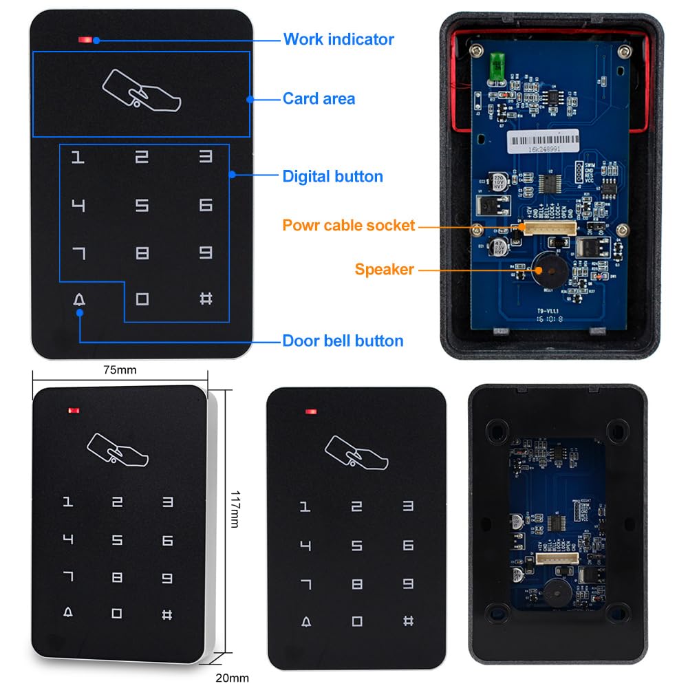 Kit de système de contrôle d'accès, clavier étanche IP68 1000 capacité utilisateur + housse de pluie + 10 porte-clés RFID 125 kHz + alimentation DC 12 V 3 A + bouton interrupteur de sortie (verrou