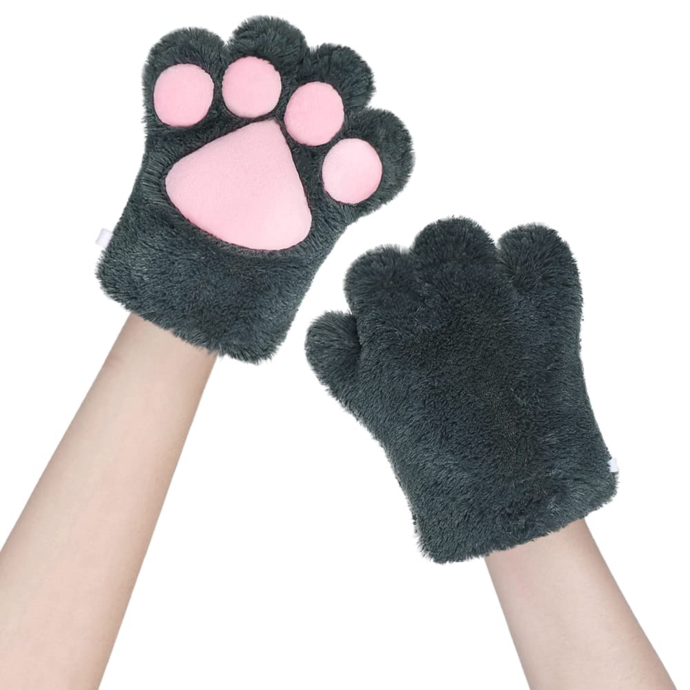 HKSICHENGKEJIUK Plush Cat Paw Gloves Cute Cat Bear Dog Claws Gloves Winter Warm Cartoon Animal Mittens Full Finger Thermal Hand Warmer Halloween Christmas Cosplay Party Costume Handwear for Adults - Image 2