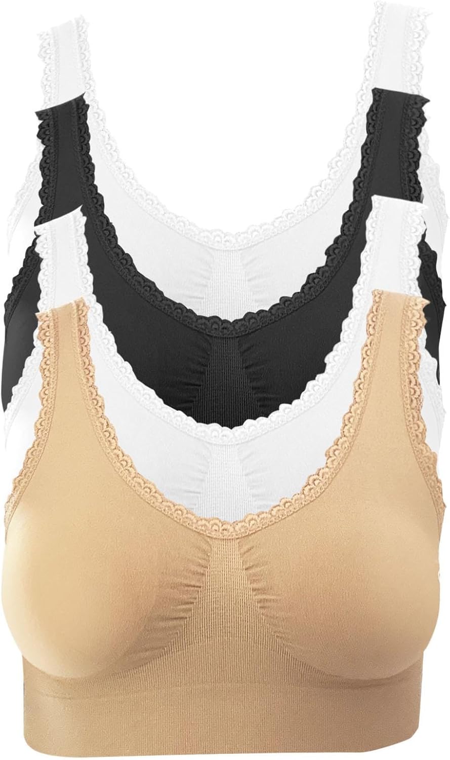 4 Pack Women's Seamless Wireless Lace Edge Trim Unpadded Comfort Bra