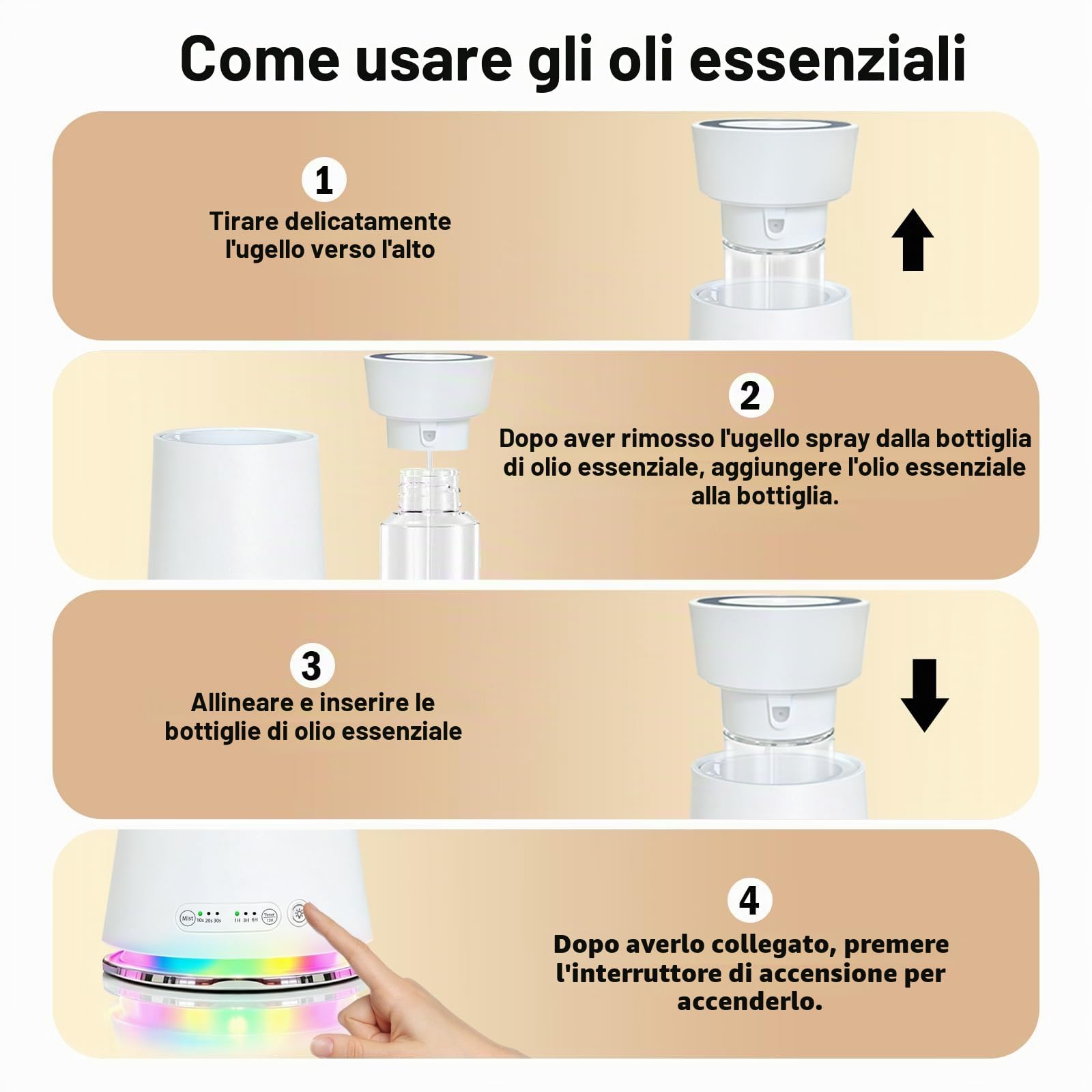 Diffusore di oli essenziali senza acqua con luce notturna, adatto per ambienti fino a 140 m². 4 impostazioni del timer, 3 livelli di intensità del (XL)