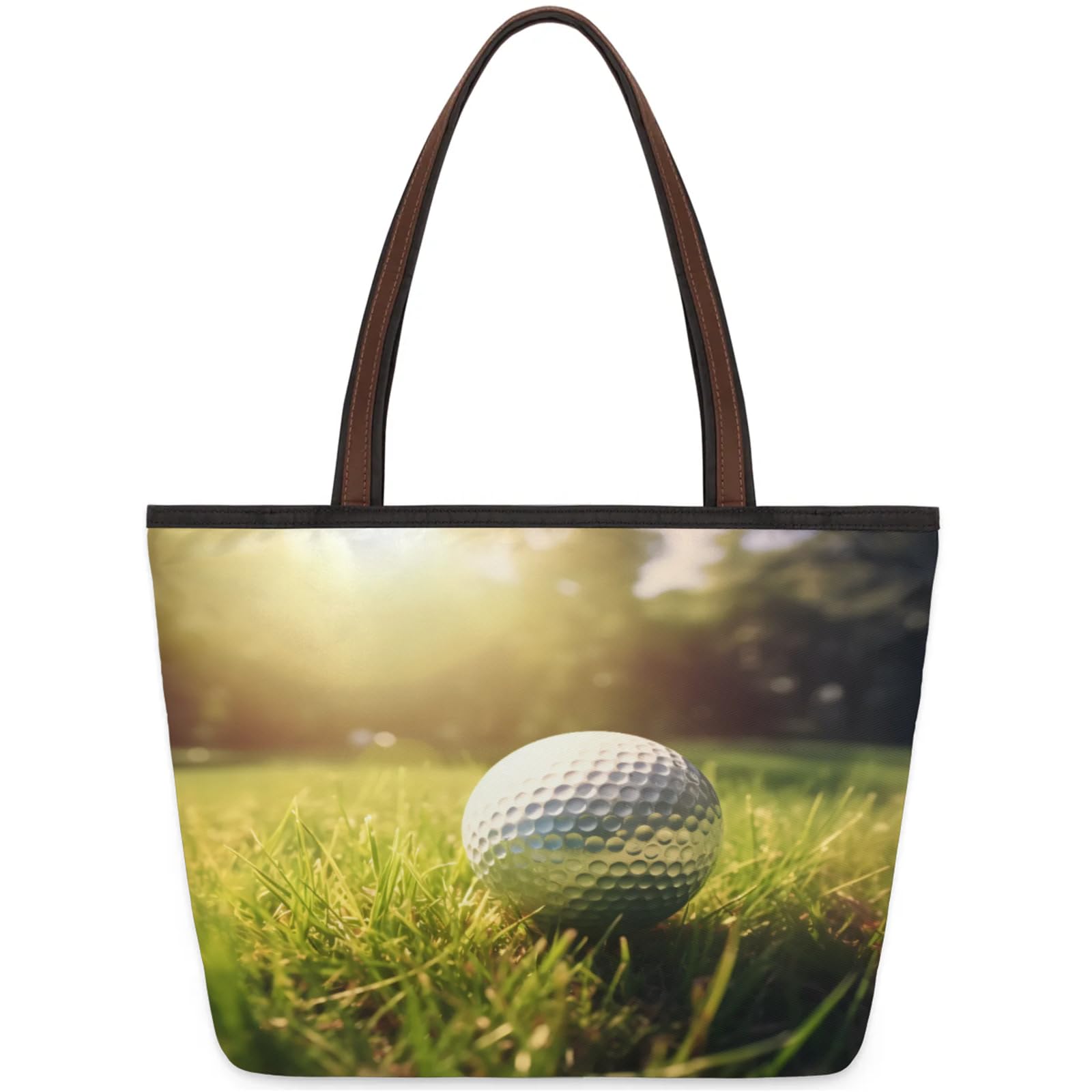Golf Balls Grass Tote Bag Multi Pocket Zippered Beach Bag Lightweight Waterproof Handbag for Women Men Work Gym Travel Swimming Yoga Grocery Shopping M