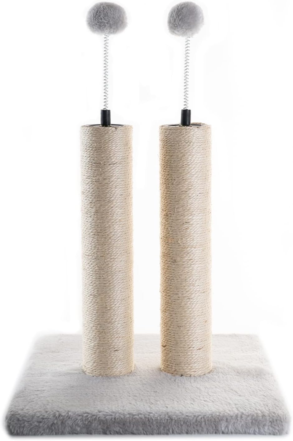 Kazura Cat Scratching Post, Double Vertical Scratch Posts with Spring Toy Balls, Natural Sisal Rope for Kitten and Cats(20")