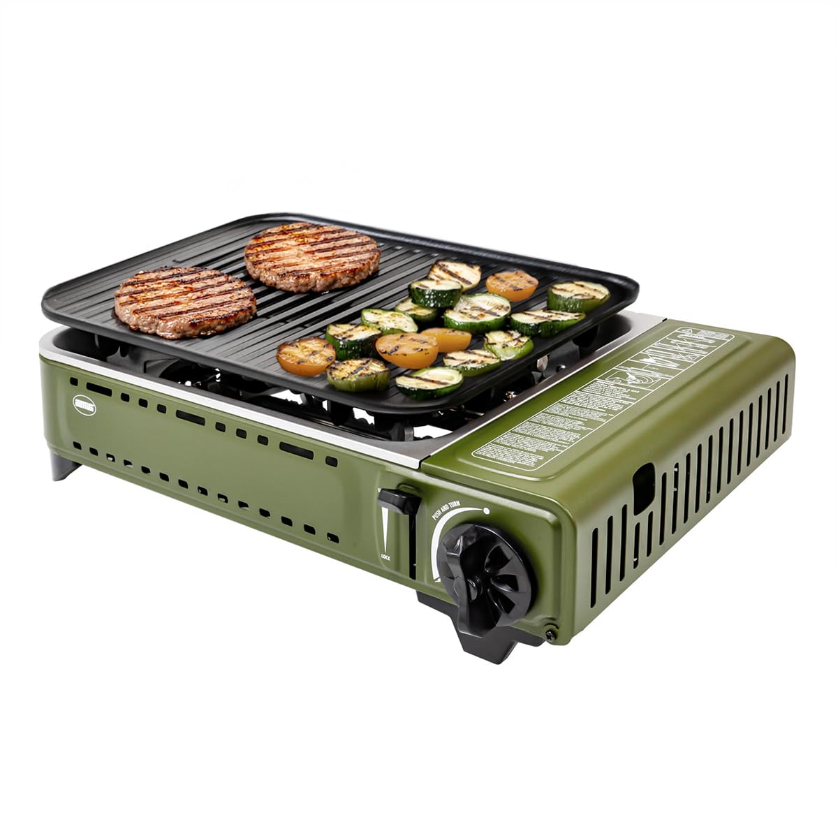 Amig - Camping Gas BBQ01, Tragbare Küche, Grillkocher - Aluminiumguss Grillplatte, Mit Edelstahl-Fettauffangschale, 1,8 kW Leistung, Kompatibel mit B-250 Kartuschen