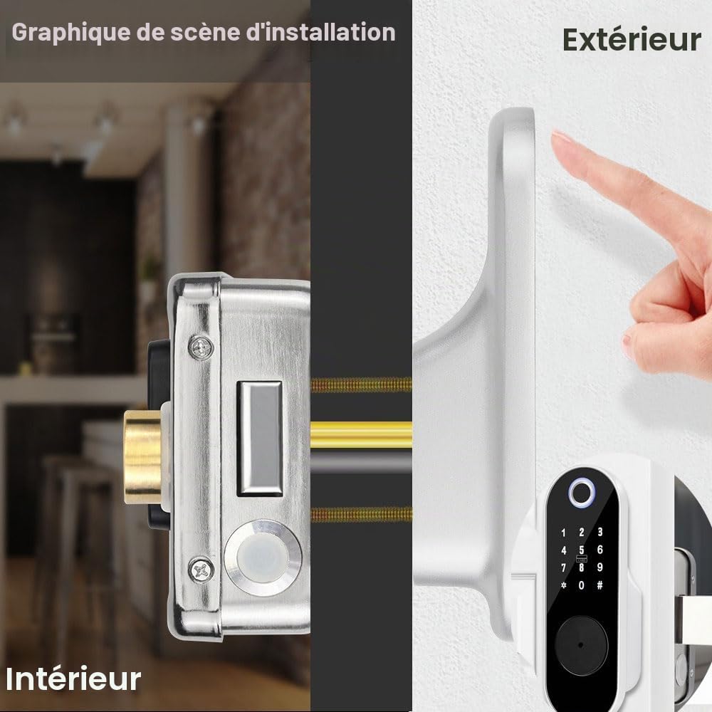 Serrure de Porte avec Empreintes Digitales,Verrou de Clavier d'Entrée sans clé avec Entrée clé,Mot de Passe Anti-espionnage,Serrure Antivol Intelligente