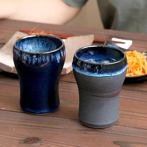 小石原焼 小石原焼き タンブラー ビアカップ 選べるカラー2色 藍釉 鉄釉掛分 秀山窯 陶器 器 NHK イッピンで紹介されました (藍釉)
