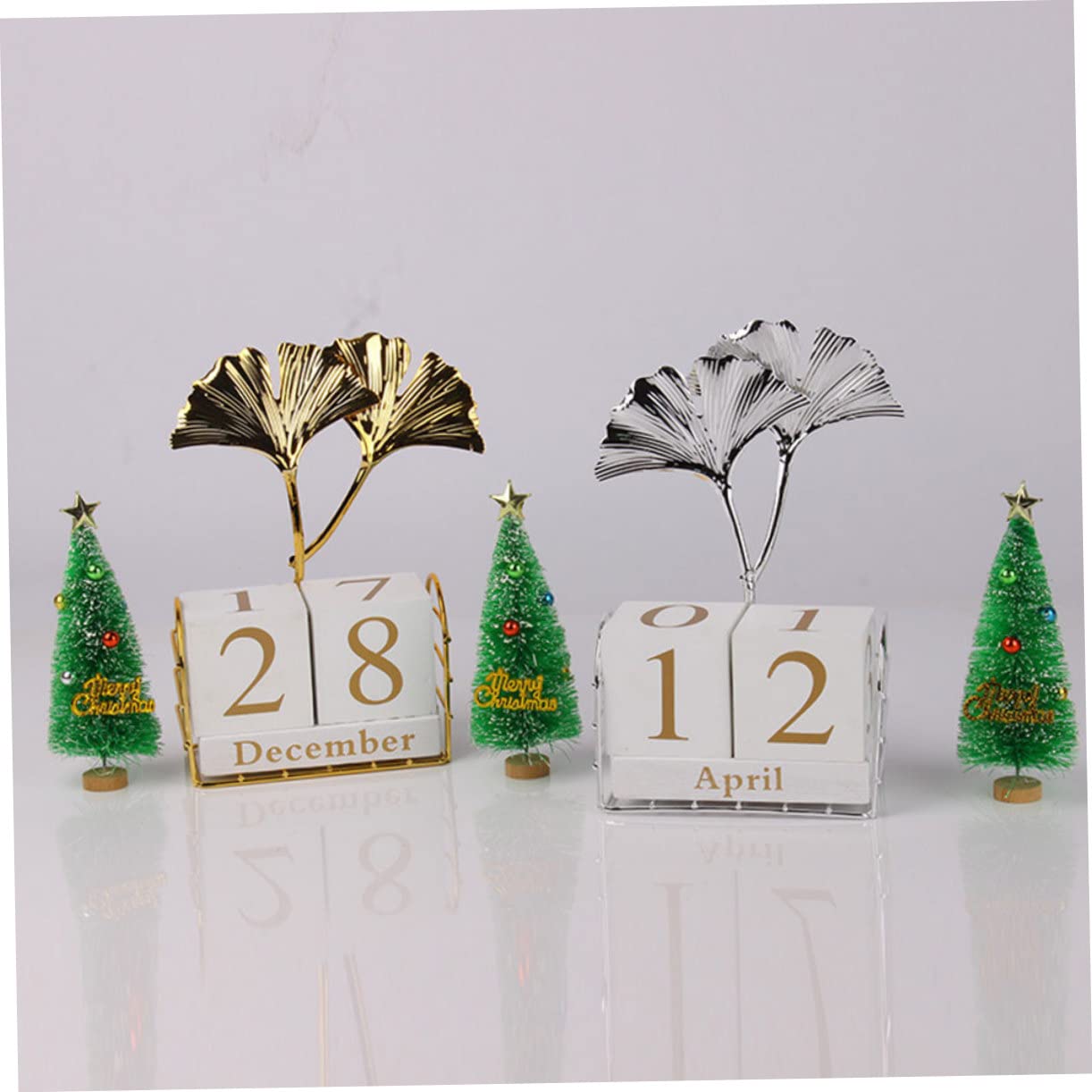 Tofficu 3St Ginkgo-Blatt-Tischkalender Stehender Blockkalender dekoration Schreibtischkalender bürodeko Wohnkultur Office-Desktop- aus Holzblöcken Eisen