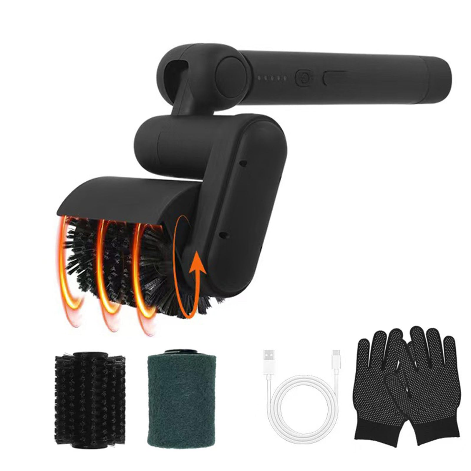 QSWLHLYY Cordless Electric Grill Cleaning Brush, 2-Speed Rechargeable BBQ Scrubber with 2 Interchangeable Brush Heads, 360° Rotating Head for Grills, Stoves and Car Surfaces