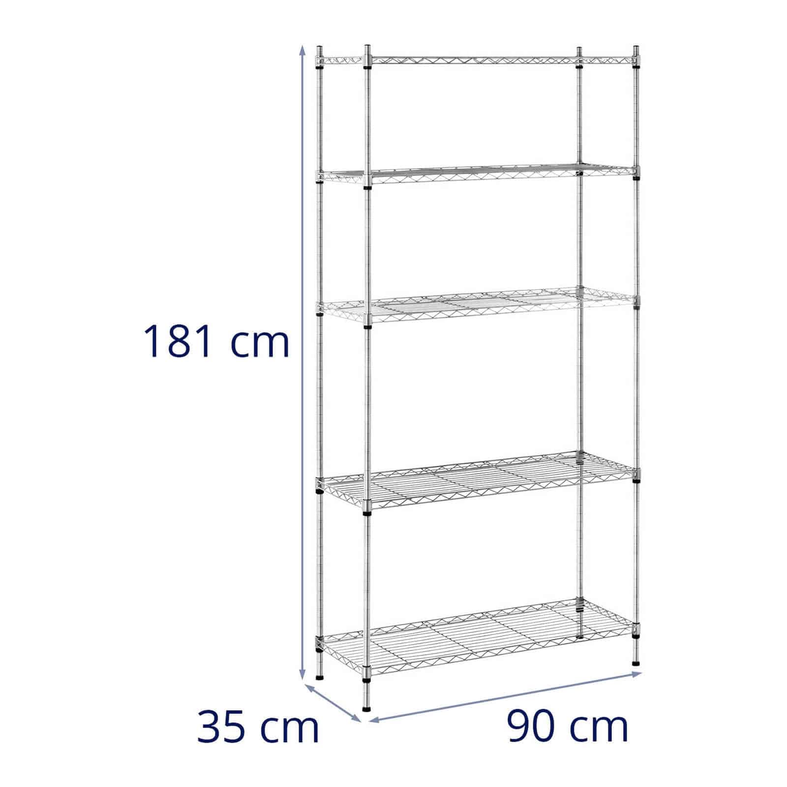 Royal Catering Scaffale Metallico Componibile Scaffalatura in Metallo RCMR-1800P19C (5 ripiani, 150 kg, Metallo, Plastica, Grigio)