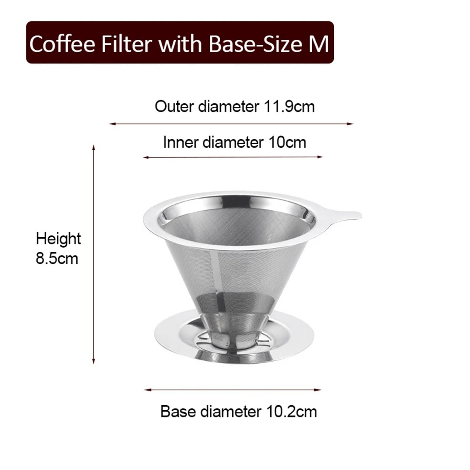 1 Filtro de café Doble Capa Acero Inoxidable 304, Soporte for Verter, Malla Goteo for té(Size M with Base)