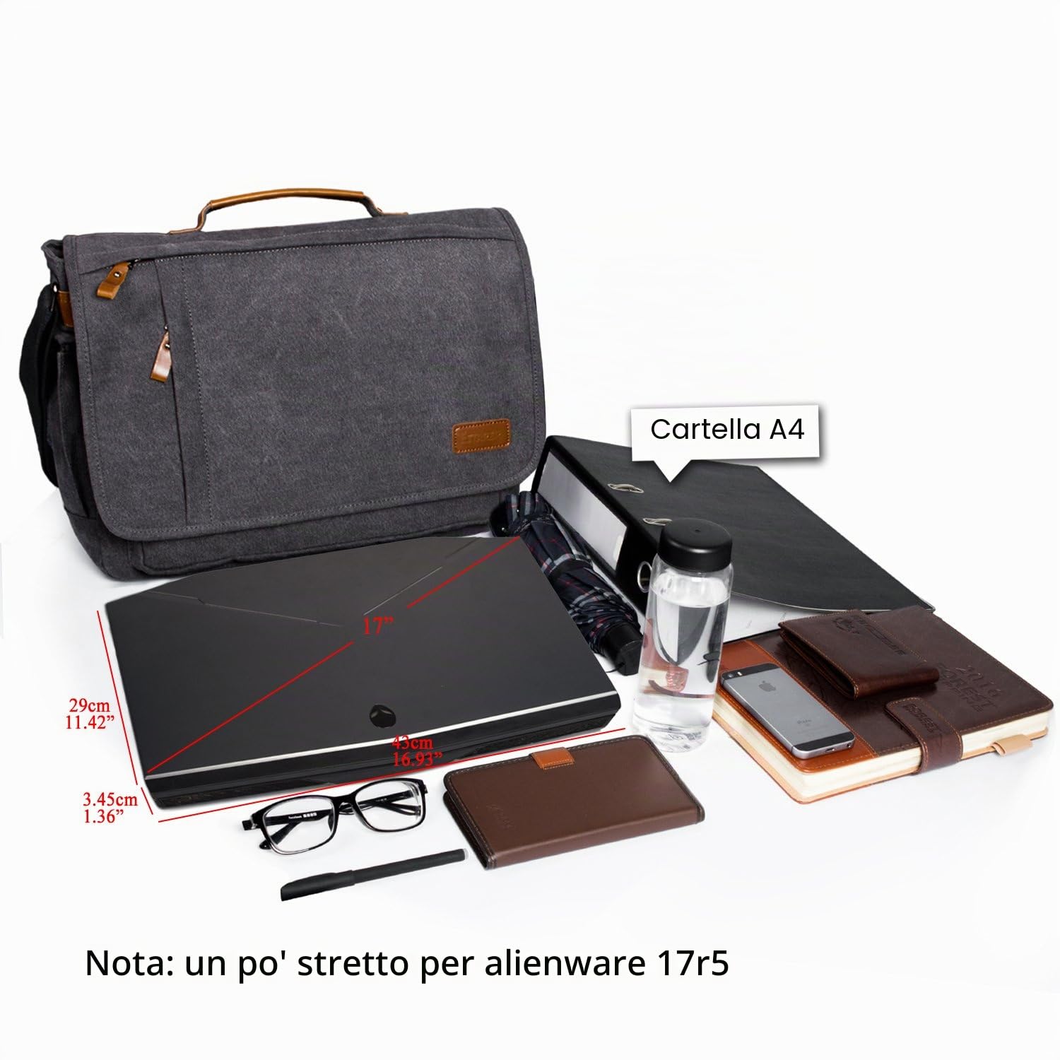 Estarer Borsa per pc 17-17.3 Pollici Borsa a tracolla da Lavoro Università in Tela Impermeabile