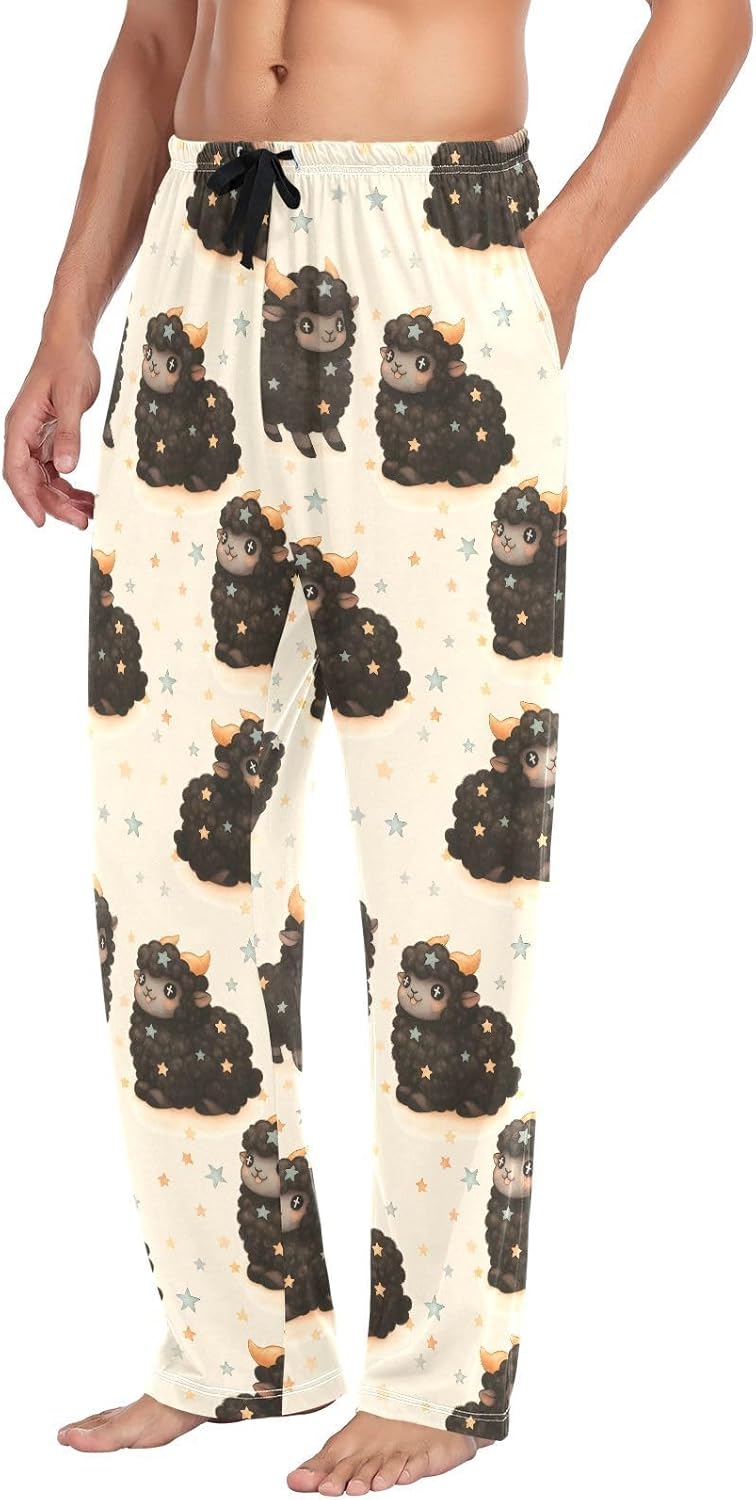 ALAZA Cute Sheep Stars Men's Pajama Pants Men Cotton Pajama Bottoms with Pockets, S