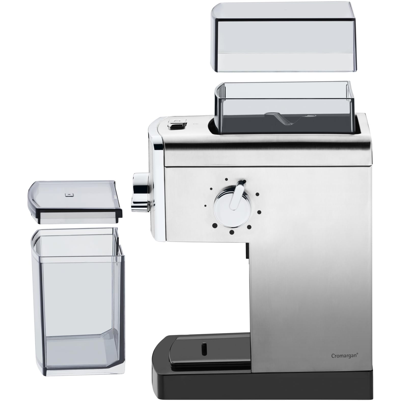 WMF Stelio - Molinillo Eléctrico de Café, Capacidad 180 gramos, Acero Inoxidable Cromargan, 17 ajustes, 110 W [Clase de eficiencia energética A+]