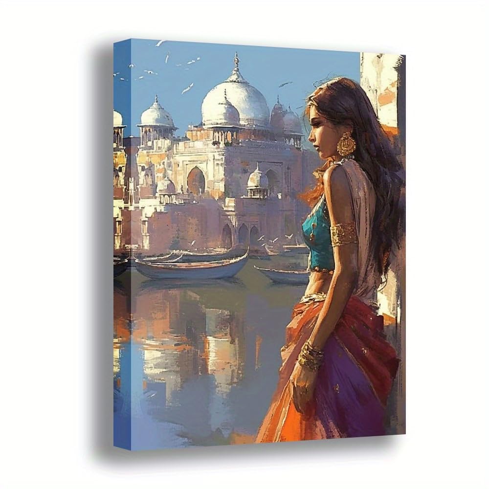 GKRXNZC Lakeside Indian Elegance Captivating Heritage Painting, for Living Room, Bedroom, Bathroom, Office Enhancing Space Style(35x45cm/14x22in(WxH)/No frame)