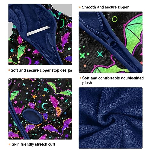 Colorful Bats Boys Fleece Hoody Jacket Zip Up Coat Warm Fall Winter Plush Jacket Long Sleeve Outerwear3