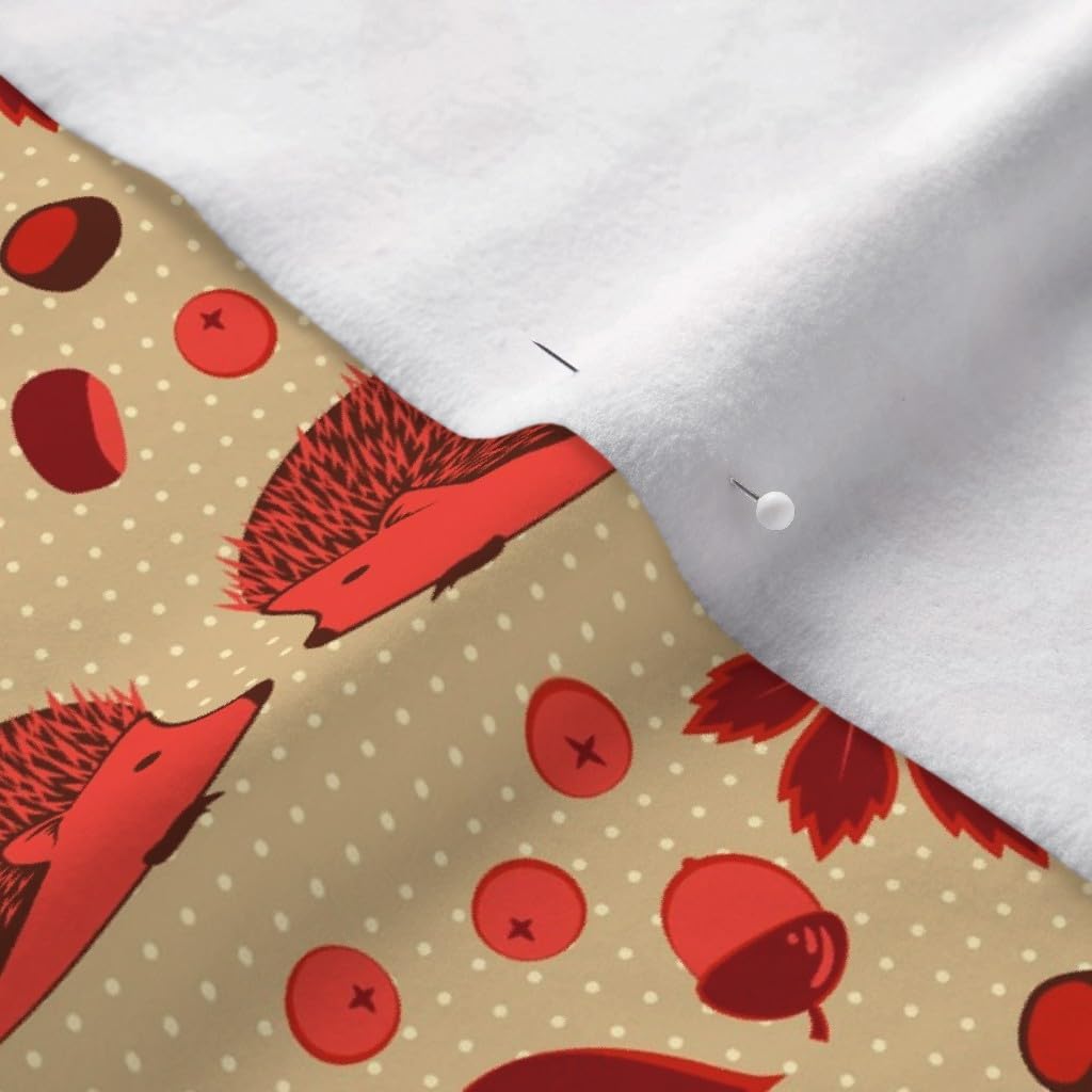 Spoonflower Fabric - Autumn Red Hedgehog Maple Leaf Leaves Fall Thanksgiving Printed on Polartec(R) Fleece Fabric by The Yard - Sewing Blankets Loungewear and No-Sew Projects