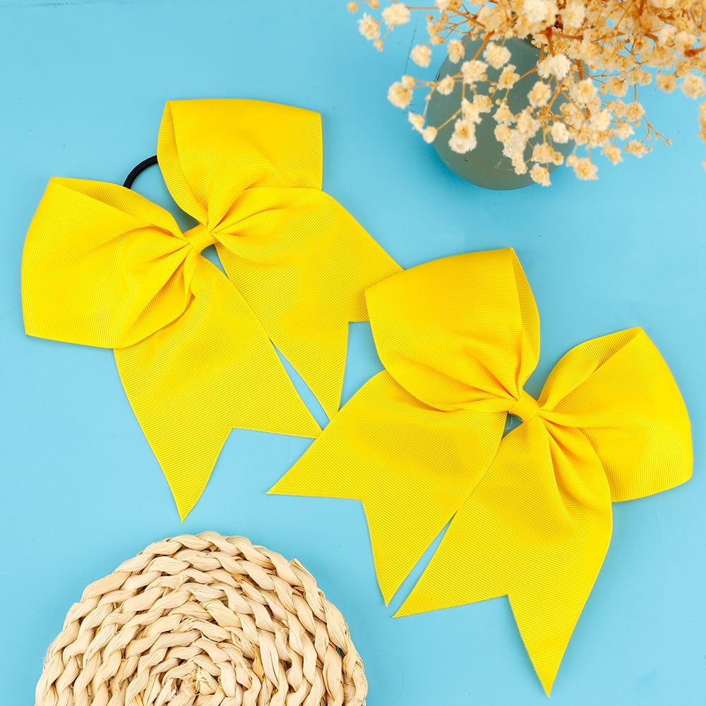 Large Sequin Cheer Bows - 2 Pcs Cheerleading Ponytail Holders, 20cm Girls Hair Bands, Yellow, 1 count (Pack of 2) - Image 4
