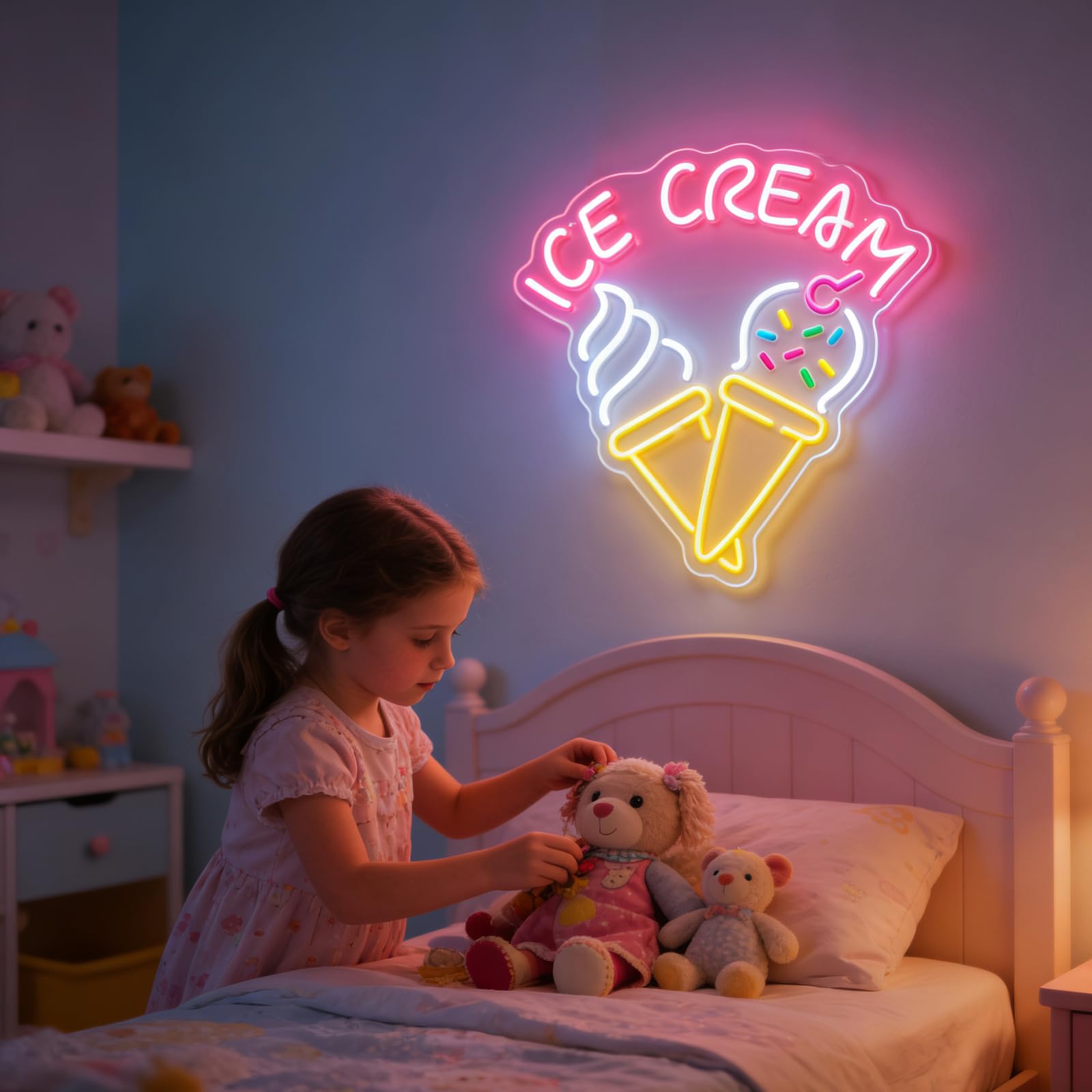 Insegna al Neon a LED a Forma di Gelato, Decorazione da Parete, alimentata Tramite USB, Luce al Neon dimmerabile. Illumina i Tuoi Sogni Estivi per gelaterie, pasticcerie, bancarell