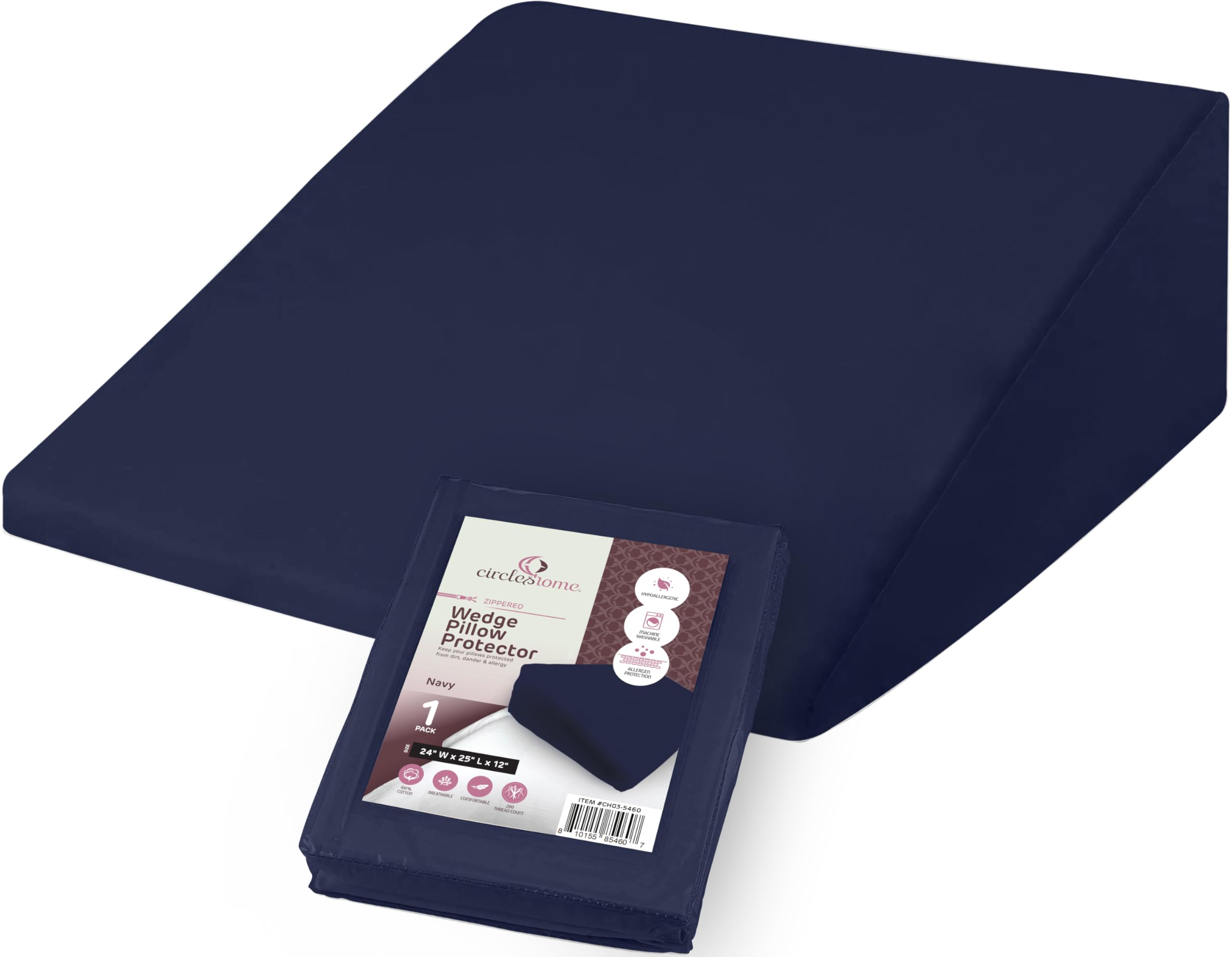 CirclesHome Wedge Pillow Cover with Zipper, Wedge Pillowcase 24x25x12, Navy