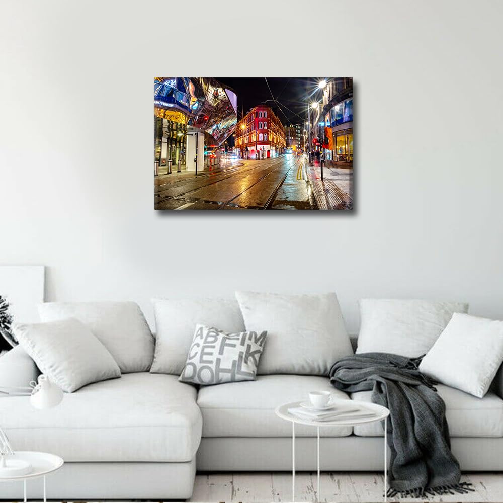 TISHIRON Birmingham City Canvas Wall Art Night Life in the Center of Birmingham UK Skyline for Wall Decora for Living Room Office Bedroom Home Decor Stretched Framed Ready to Hang - Image 3