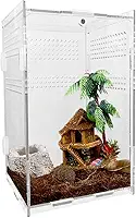 Terrário acrílico para répteis, reservatório transparente para répteis, terrários, mini caixa de alimentação com capa para tarântula, isópode, barata, invertebrados, lagartixa, sapo (12,7 x