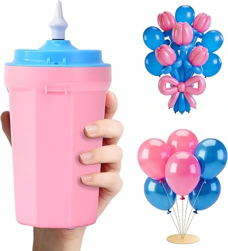 Portable Balloon Pump Electric, Rechargeable Cordless Balloon Pump Inflator for All Balloons, Latex 260q Foil Mylar Balloon Inflation, Quick-Fill Inflator& Deflator for Inflatables, Pink & Blue