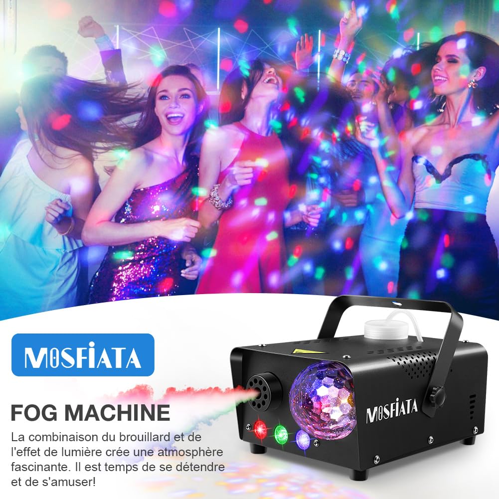 Machine à Fumée, Machine à Brouillard avec Lampe à Boule Disco et Lumières LED RGB pour Fêtes, Anniversaire, Mariage, Halloween
