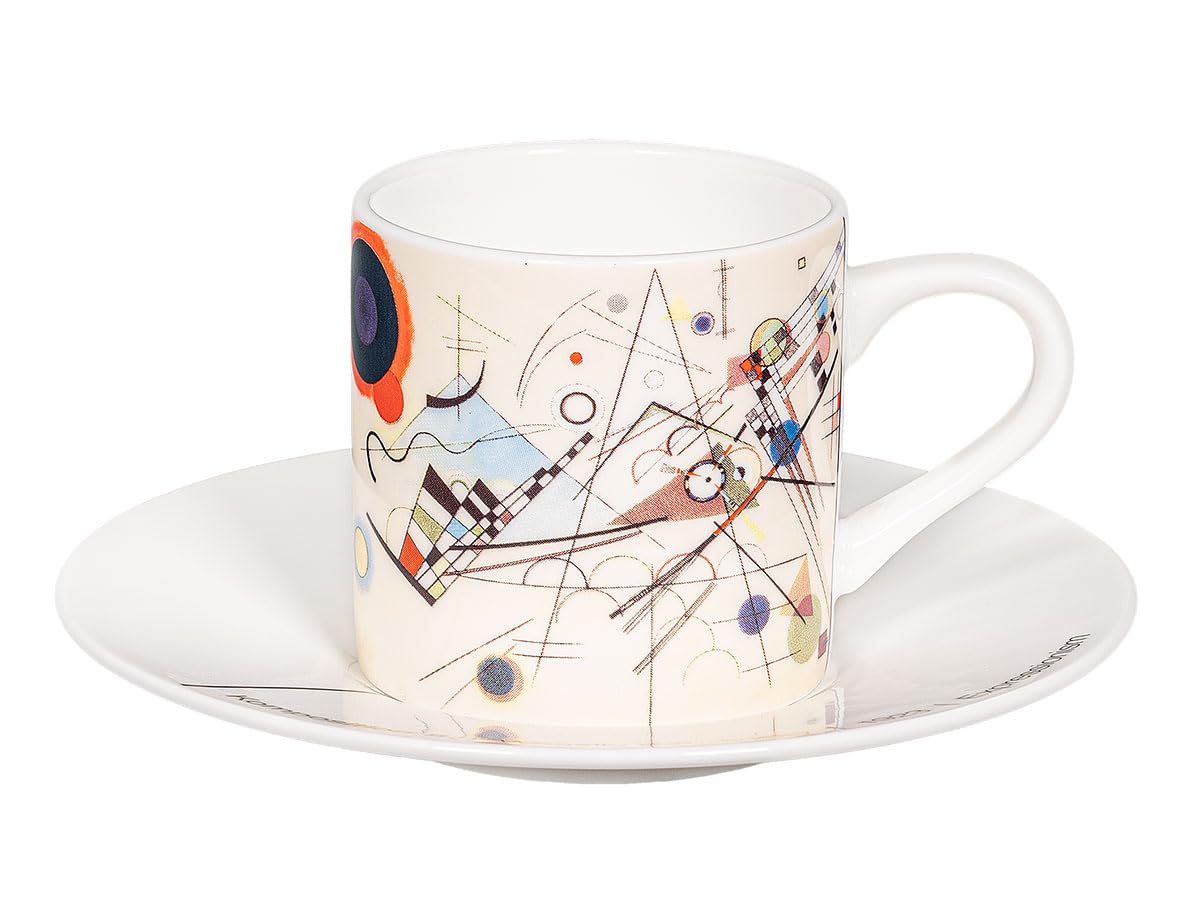 Könitz Espresso Tassen Set Kandinsky Komposition 8. Vier Kaffeetassen 65ml aus Fine Bone China Porzellan. Espressotassen modern, bunt