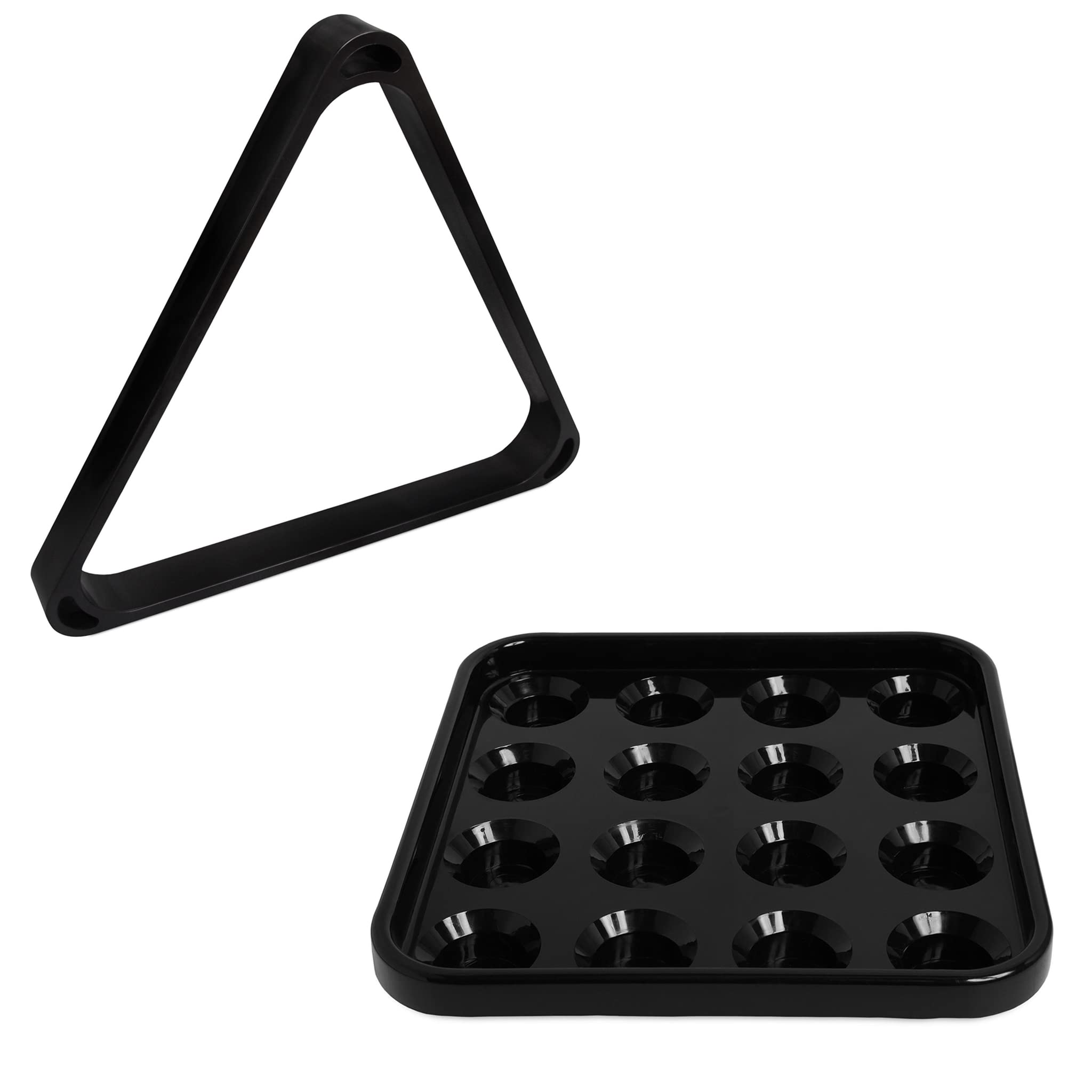 OKKO Bundle of 2 Items Billiard Pool Table Deluxe Heavy-Duty Plastic 8 Ball Triangle Rack & OKKO Plastic Billiard Pool Ball Tray for Standard 2 ¼" Pool Balls