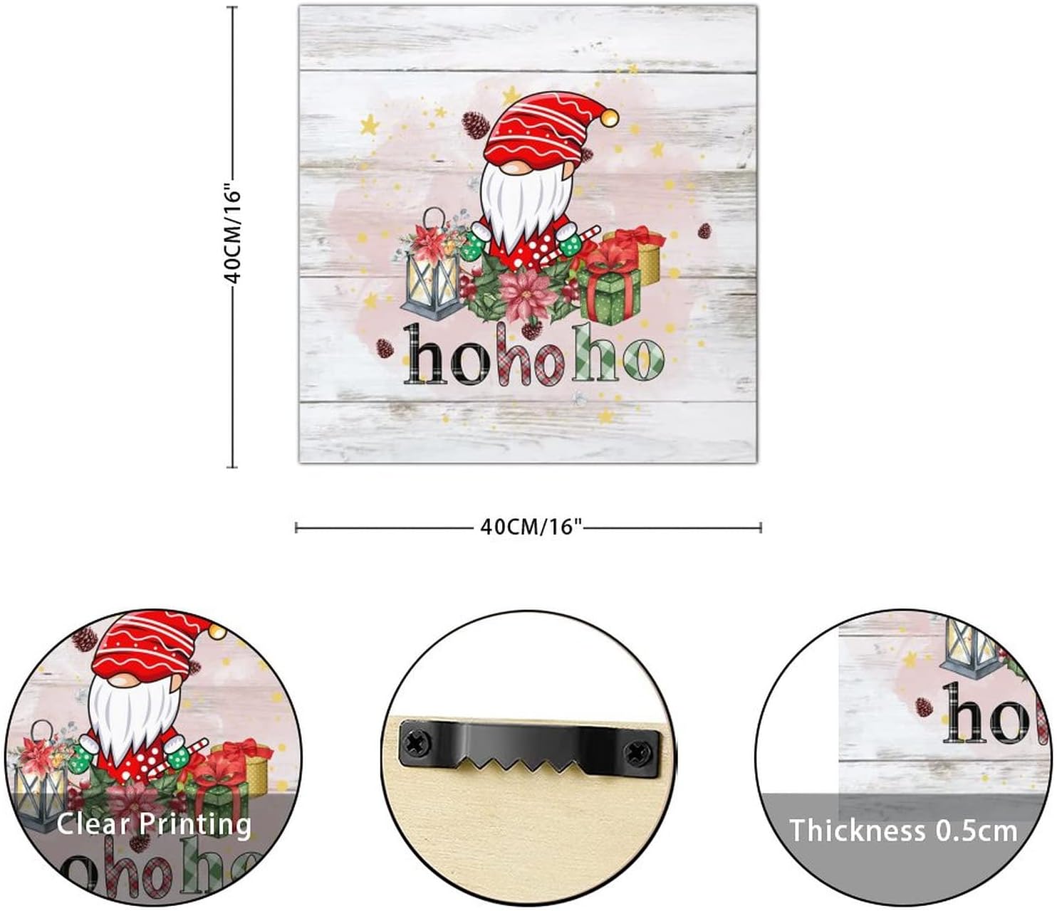 Buffalo Plaid Christmas Hohoho Wooden Sign Winter Gnome Together Porch Sign Retro Holy Night Wall Art Hanging Decor For Home Bedroom Living Room Bathroom Housewarming Gift 16x16in
