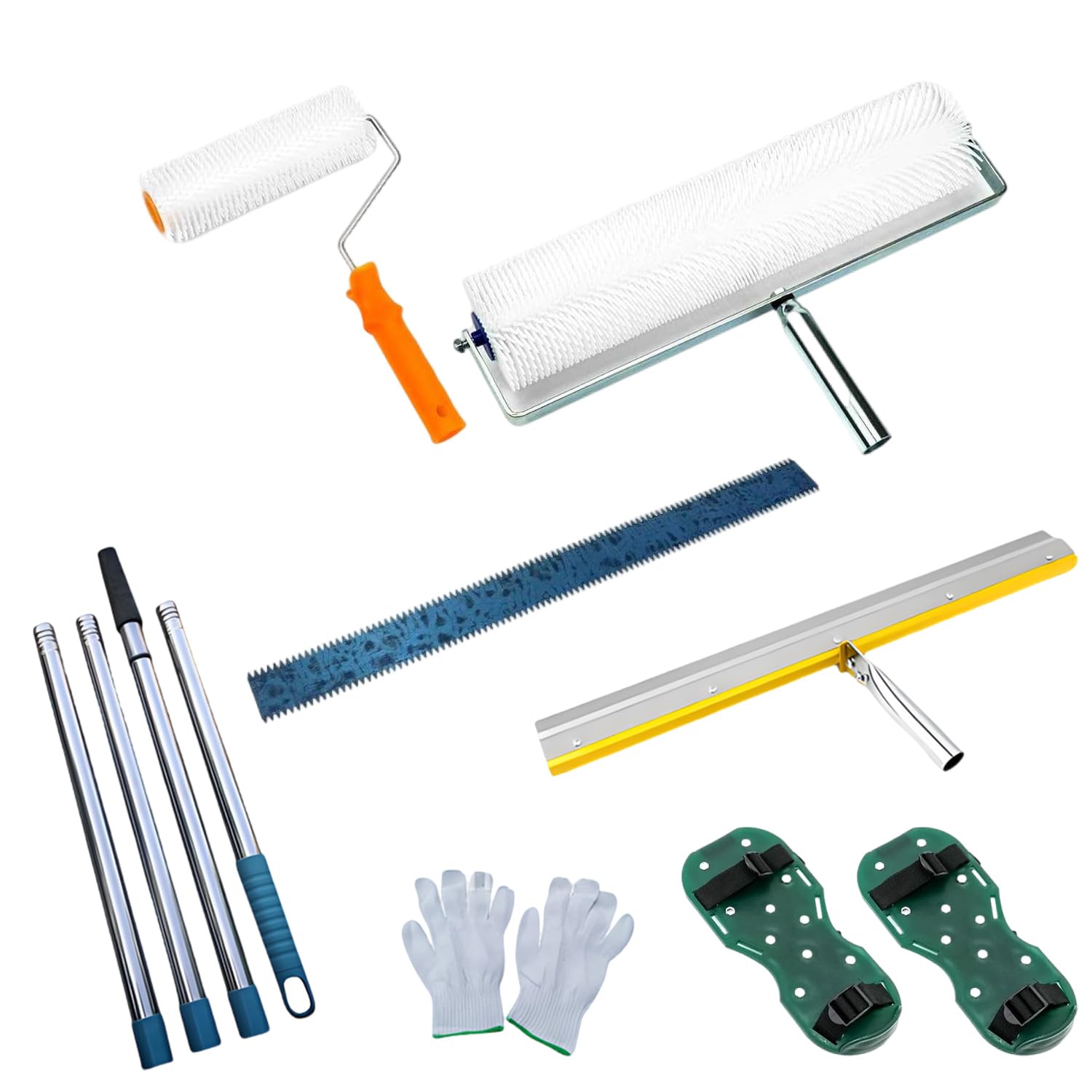 Set di rulli di sfiato per pavimento, rullo di sfiato professionale per pavimento, set di sfiato con rullo di sfiato, scarpe per unghie, spatola in acciaio inox, guanti e asta telescopica