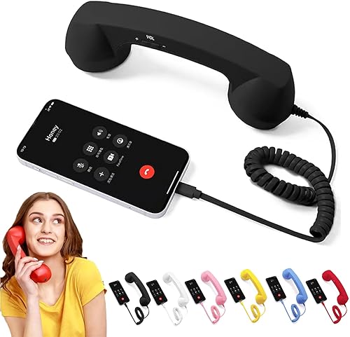 Retro Phone Handset, New Bluetooth Retro Phone Handset for iPhone BluetoothType-C Port, Clear Comfortable Calls, Landline Handle Style, 90s Style