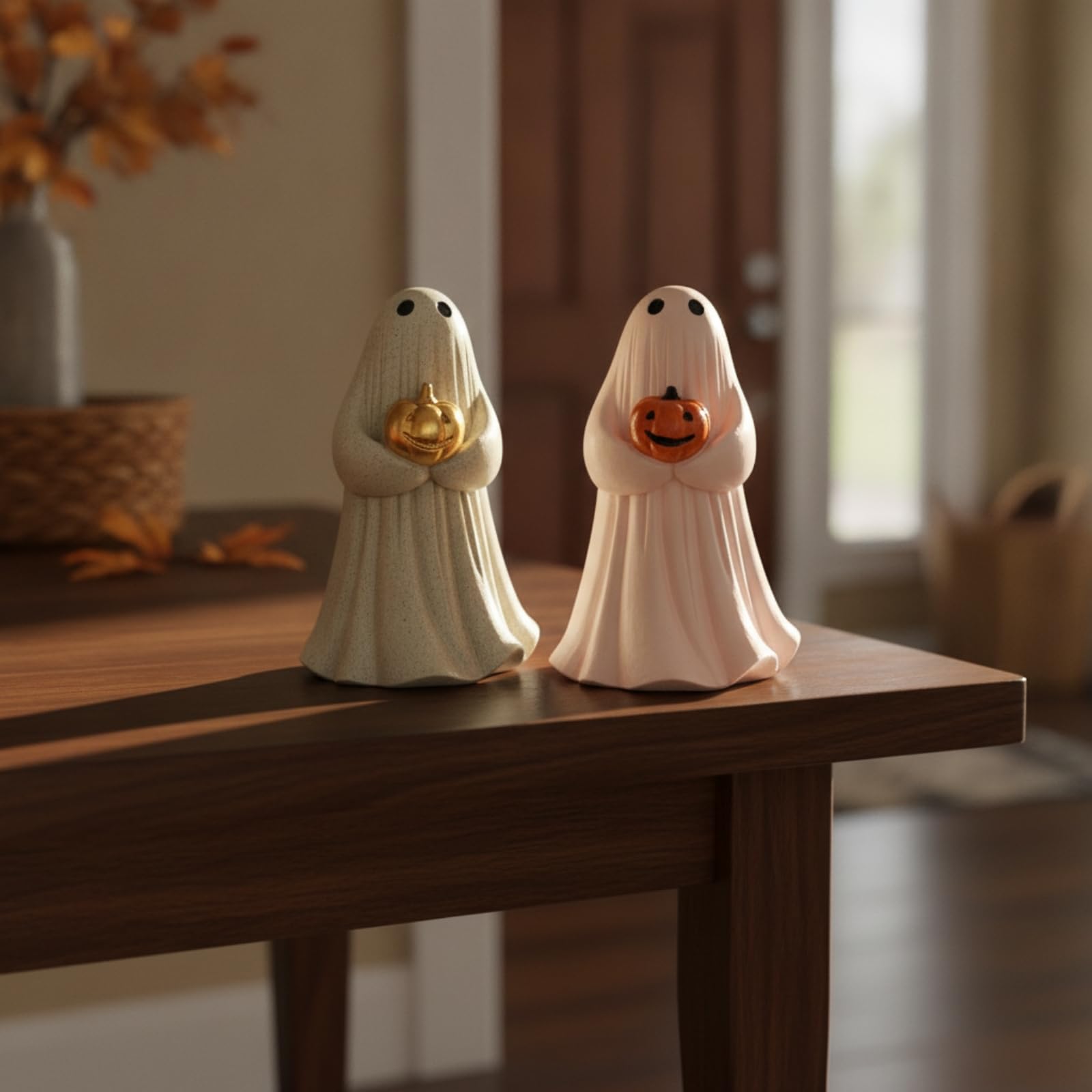2 Pezzi Statuetta Fantasma con Zucca Decorativa Spettri con Zucca Piccole Decorazione per Halloween