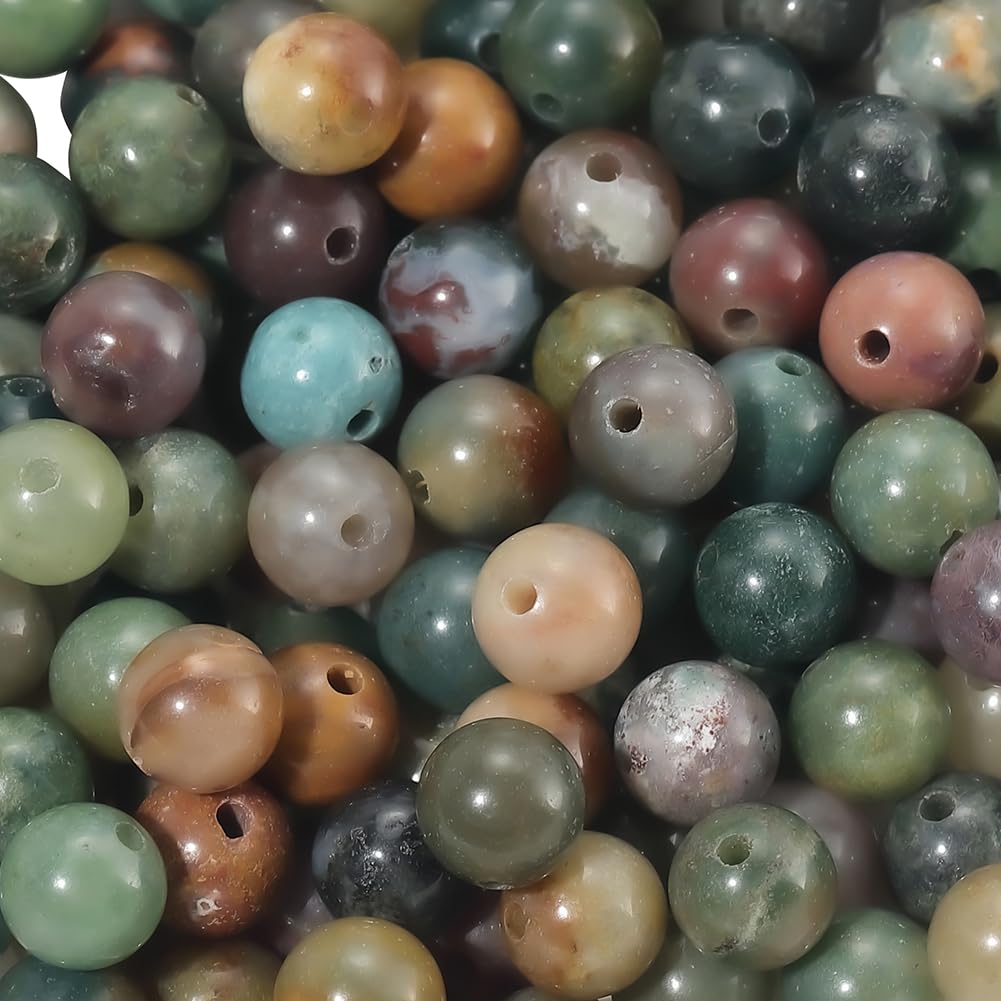 PONABEADIY 1 Box 6MM 120PCS Natural Indian Agate Beads with Holes colourful Round Gemstone Smooth Polished Loose Spacer Bead Bulk for Jewellery Making Earrings Bracelet Necklace Decor DIY Craft Supply