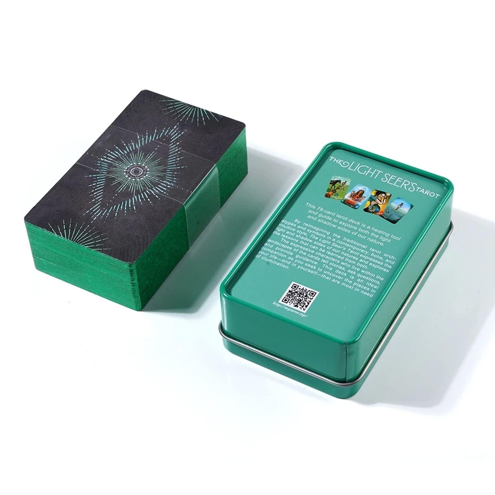 Las cartas del tarot del vidente de luces, 78 unidades, baraja de cartas de tarot con lámina dorada en el borde, cartas de oráculo con guía de viaje y caja de metal para principiantes y lectores
