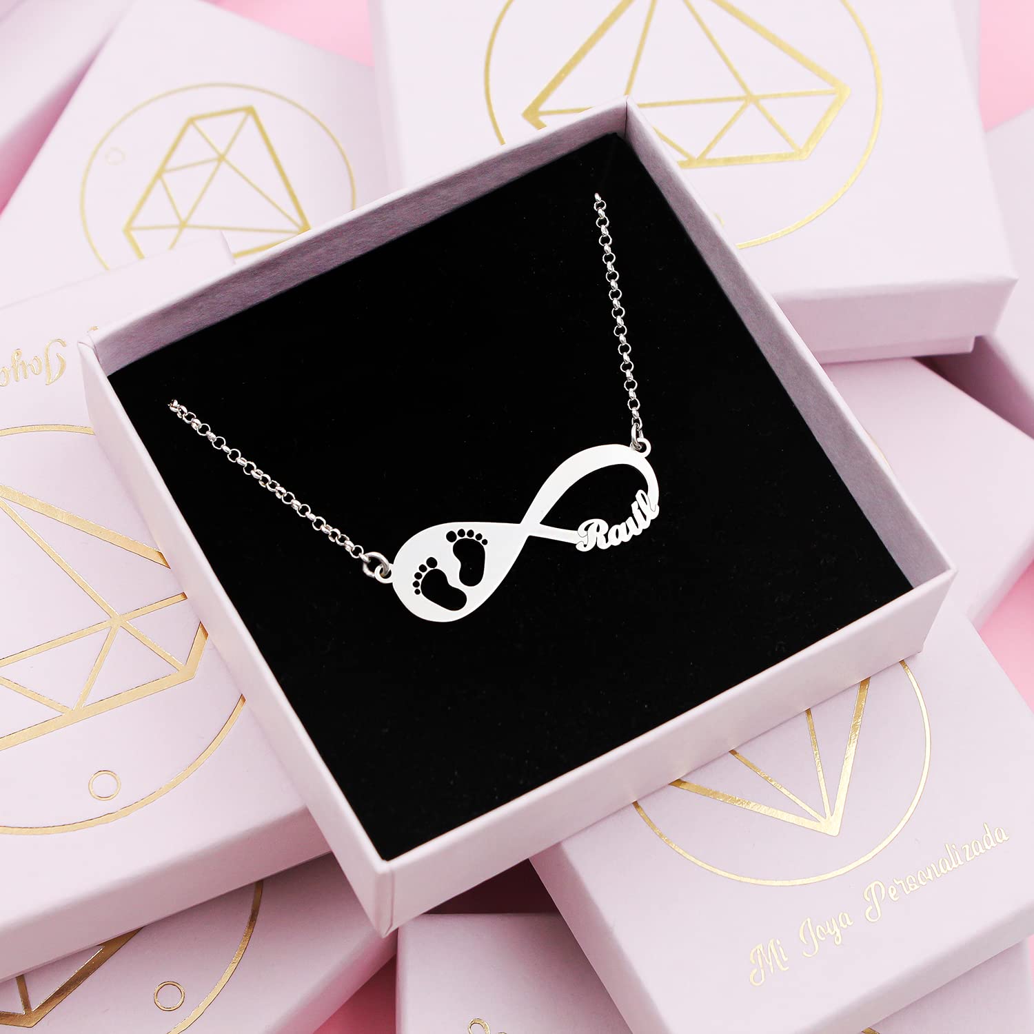 Collar Huella de Bebé Infinito Plata Personalizado con Nombre de Hijo - Colgante para Mamá Día de la Madre Regalo Original con Niño Recien Nacido